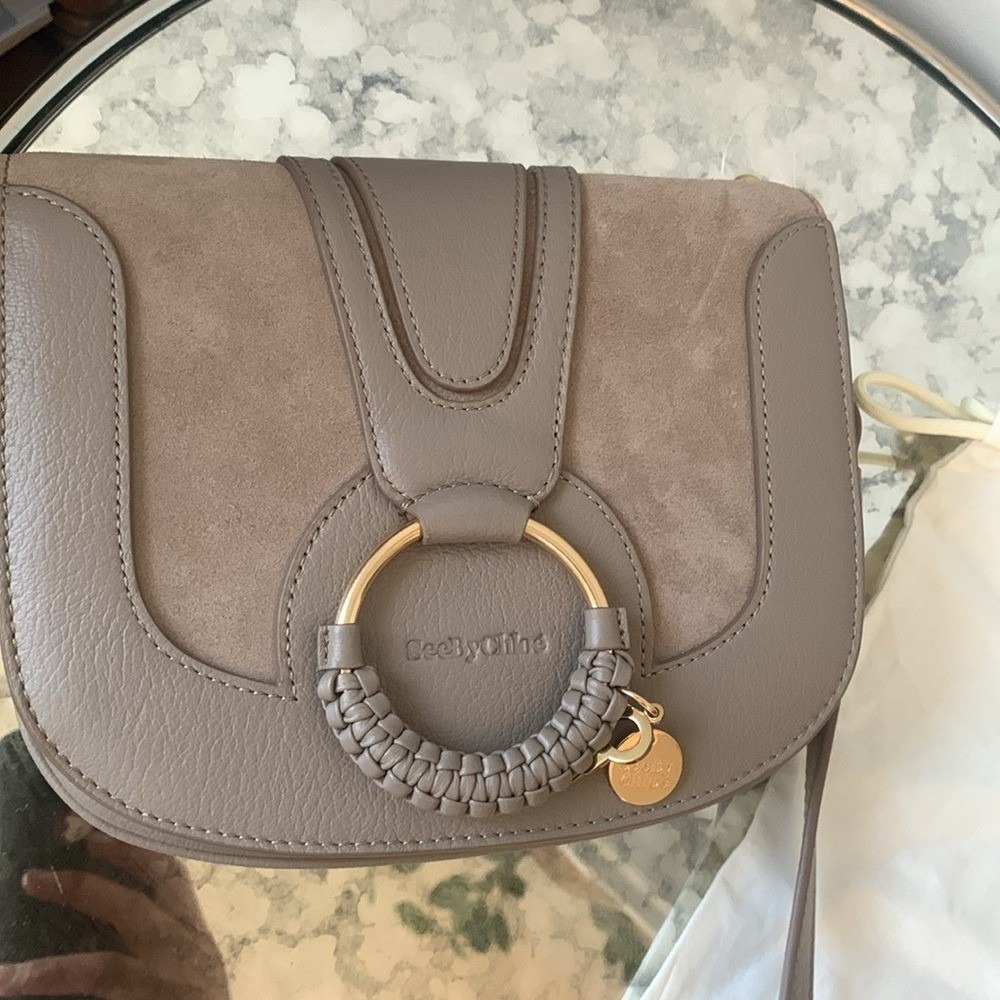 NWT SEE BY CHLOE HANA SHOULDER BAG suede leather taupe trendy small - Picture 11 of 12